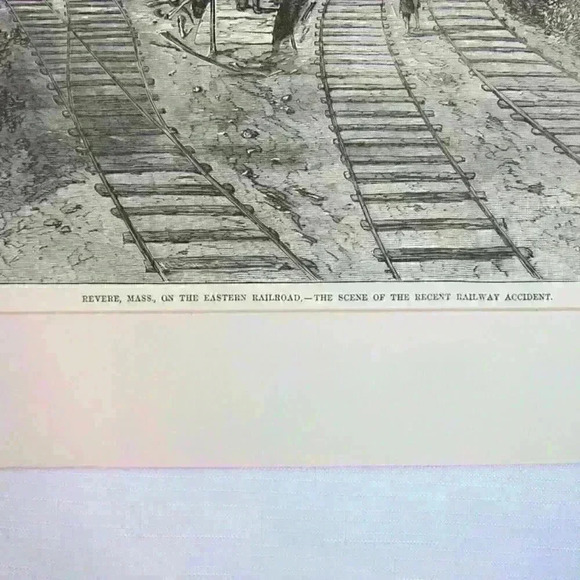 Art Print Revere Massachusetts Railroad Train Wreck Scene Antique 1871 RARE - Picture 3 of 12